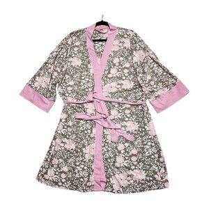 Berkley Jensen Women's Floral Robe Kimono Tie Front Pink Gray Size X-Large